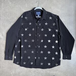 Vintage Wrangler Mens XL Black Western Shirt‎ Silver Stars Pearl Snap Cowboy VTG